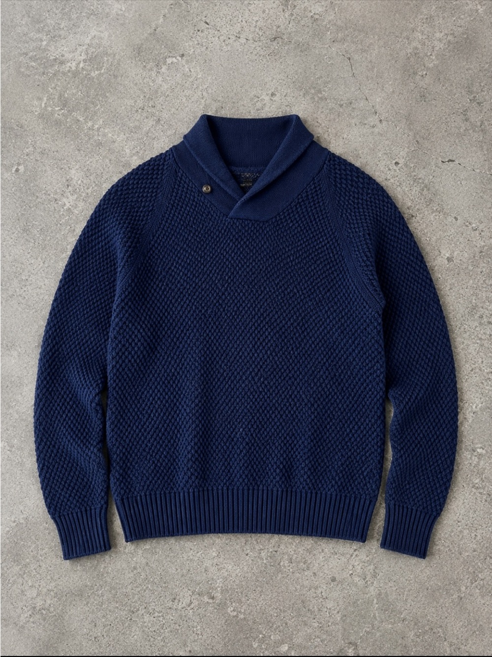 J.Crew Textured Shawl Collar Sweater Men Medium Blue Cotton Button Neck Preppy